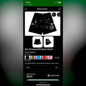 Eric Emanuel Black Skyline Athletic Shorts